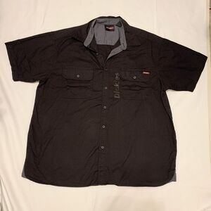 Dickies Sz 2XL logo button down shirt black uniform pockets 100% cotton